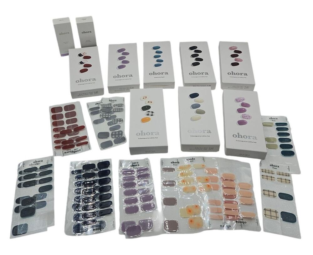 Ohora Semi-Cured Gel Nail Strips HUGE Lot 9 Sealed Sets + Top Gel +‎ Primer + 17